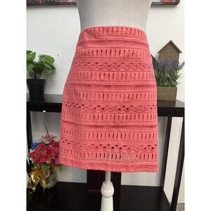 Gap Women’s Skirt Coral Pink Lace Mini 100% Cotton Zipper Back Size 8